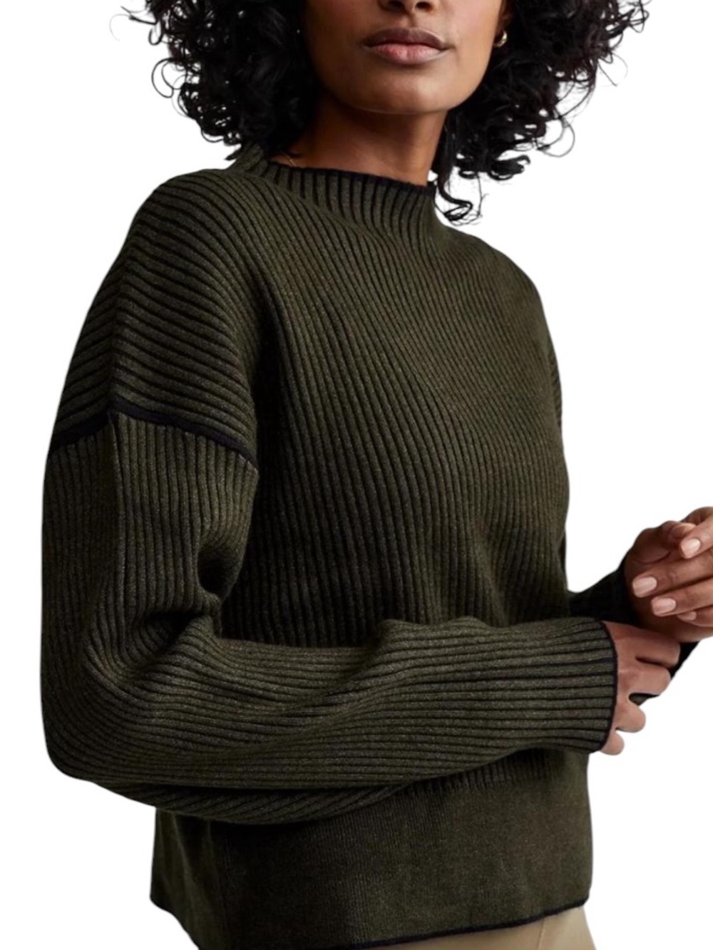 Varley Grant Rib-Knit mock neck Sweater in dark olive size S excellent condition